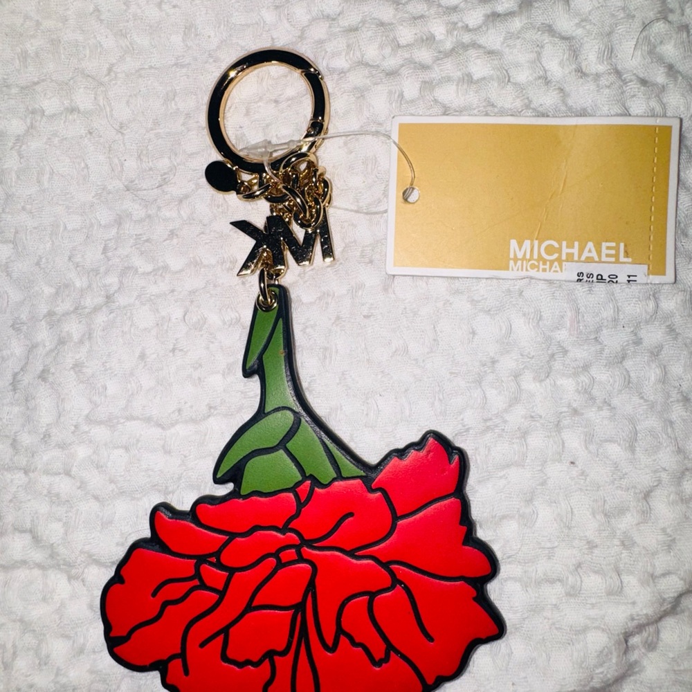 Michael Kors/mk Red and Green Floral Key Holder/fob carnation, vintage rare!